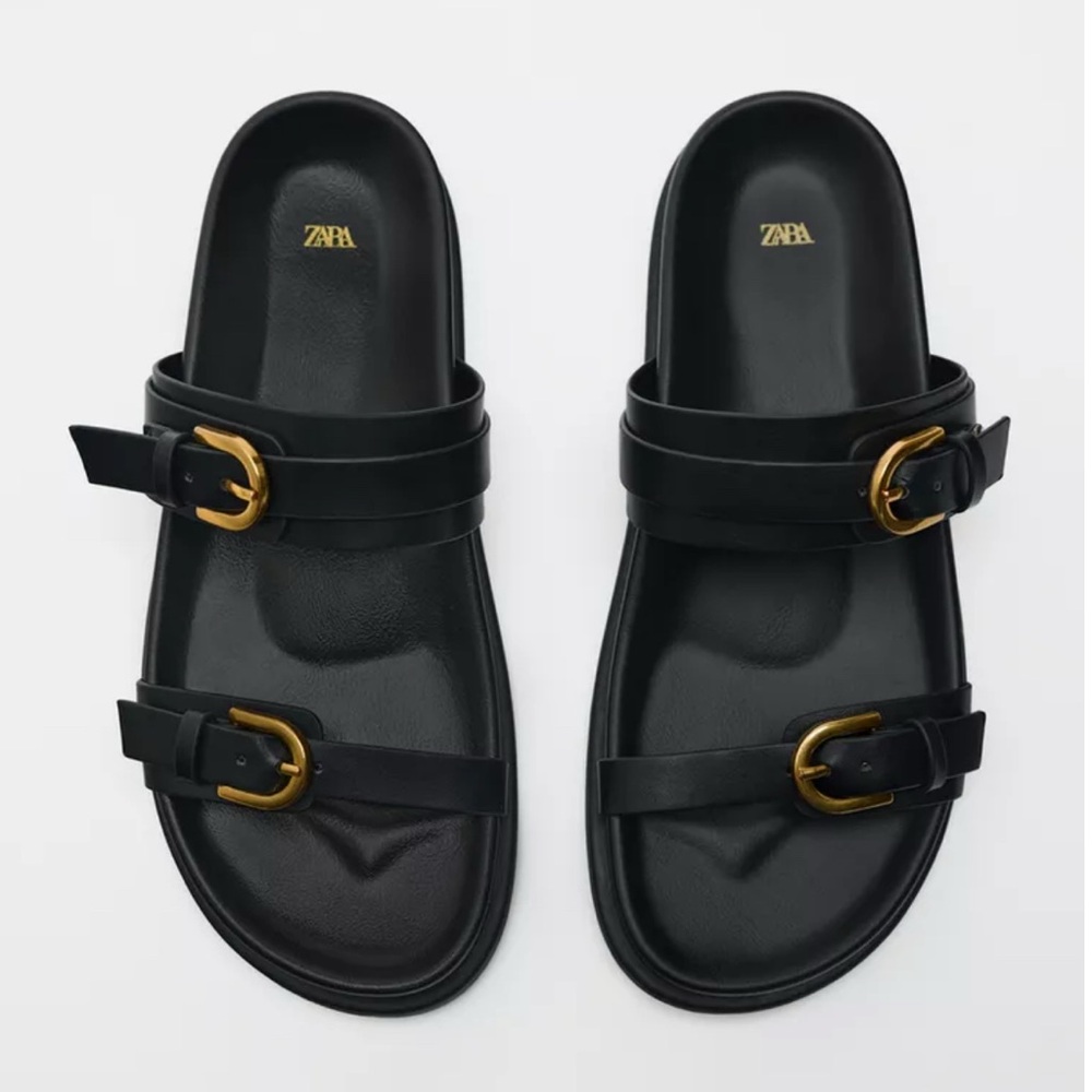 Zara Black Sandals with Gold Buckles